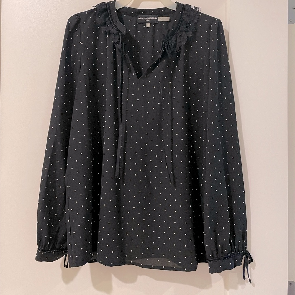 EUC KARL LAGERFELD Paris Embellished Dot-Print Top, Small